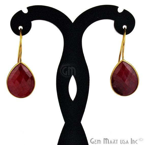 Pear Shape 19x14mm Gold Plated Gemstone Hook Earrings (Pick your Gemstone) (90028-2) - GemMartUSA