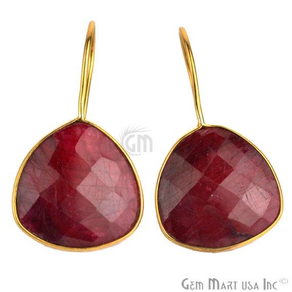 Trillion Shape 19mm Gold Plated Gemstone Hook Earrings (Pick your Gemstone) (90033-1) - GemMartUSA