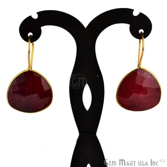 Trillion Shape 21mm Gold Plated Gemstone Hook Earrings (Pick your Gemstone) (90034-1) - GemMartUSA