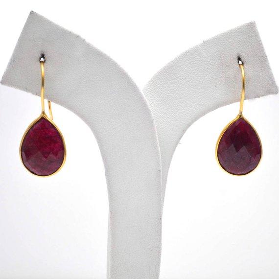 Pear Shape 17x13mm Gold Plated Gemstone Hook Earrings 1Pair (Pick your Gemstone) - GemMartUSA