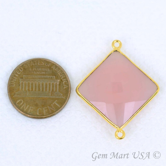 Square 16mm Double Bail Gold Bezel Gemstone Connector (Pick Stone & Lot Size)