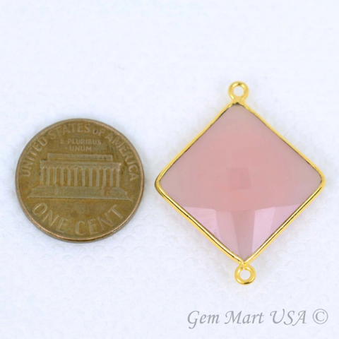 Square 16mm Double Bail Gold Bezel Gemstone Connector (Pick Stone & Lot Size)