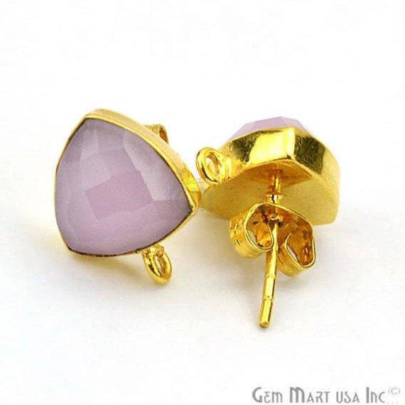 Trillion Shape 10mm Gold Plated Loop Connector Gemstone Stud Earrings 1Pair (Pick your Gemstone) - GemMartUSA