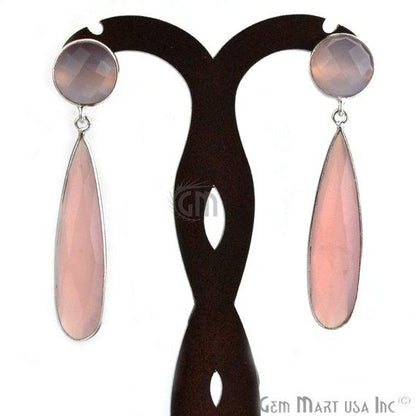 Pear and Round Shape 43x28mm Silver Plated Gemstone Dangle Studs (Pick your Gemstone) (90012-1) - GemMartUSA