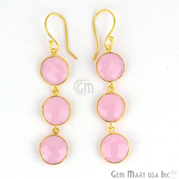 Gold Plated Round 12x66mm Gemstone Long Hook Earring Choose Your Gemstone (90064-1) - GemMartUSA