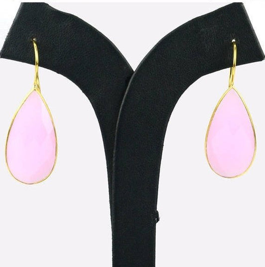 Gold Plated Pears Shape 33x16mm Gemstone Dangle Hook Earrings Choose Your Gemstone (90086-1) - GemMartUSA