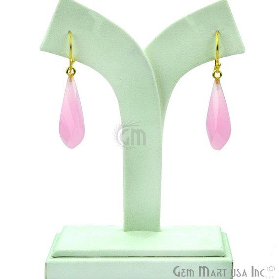 Teardrop Shape 48x9mm Gold Plated Gemstone Dangle Hook Earrings (Pick your Gemstone) (90100-1) - GemMartUSA