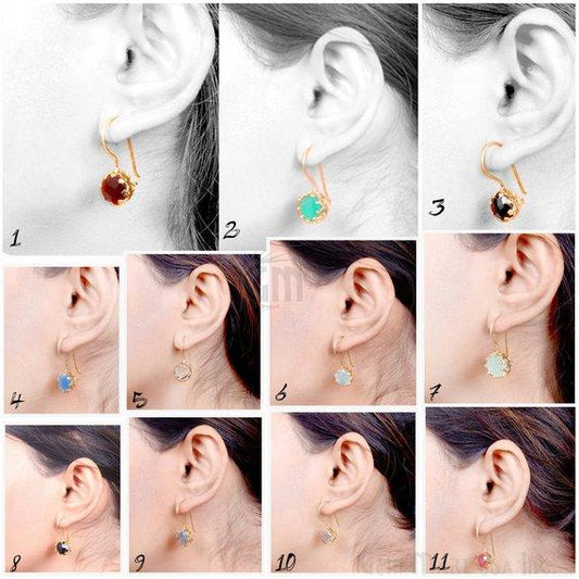 Round 27x10mm Gemstone Gold Dangle Hook Earring (Pick Your Gemstone) - GemMartUSA