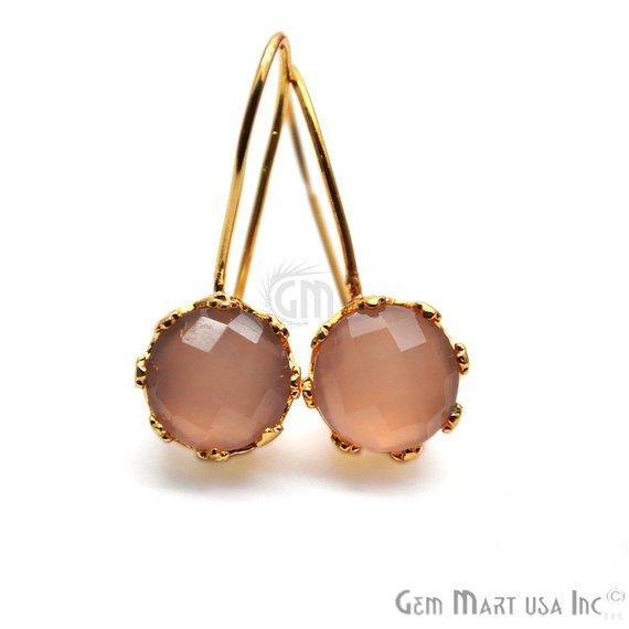 Round 27x10mm Gemstone Gold Dangle Hook Earring (Pick Your Gemstone) - GemMartUSA