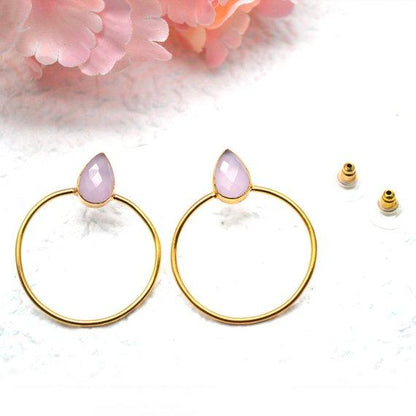 Pear Shape 8x12mm Gold Plated Gemstone Loop Stud Earrings 1 Pair (Pick your Gemstone) - GemMartUSA