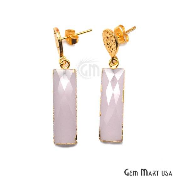 Rectangle Shape 42x9mm Gold Plated Gemstone Hook Earrings (Pick your Gemstone) (90196-1) - GemMartUSA