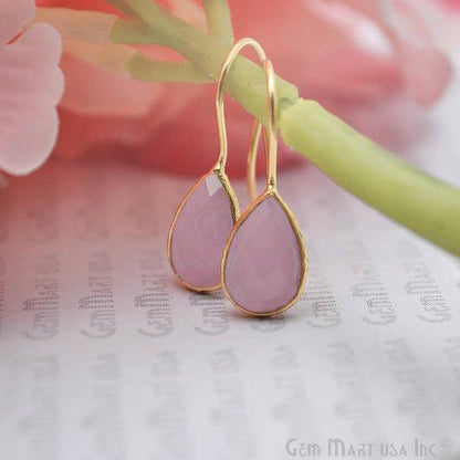 Rose Chalcedony Gold Plated 12x8mm Pears Shape Gemstone Dangle Hook Earring (RCER-90206) - GemMartUSA