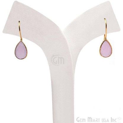 Rose Chalcedony Gold Plated 12x8mm Pears Shape Gemstone Dangle Hook Earring (RCER-90206) - GemMartUSA