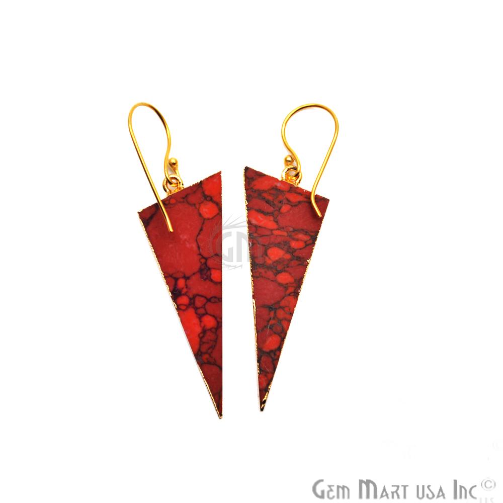 Triangle Shape 42x16mm Gold Plated Sediment Jasper Hook Earrings 1Pair (Pick your Gemstone) - GemMartUSA