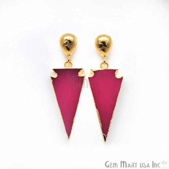 Triangle Shape 45x11mm Gold Plated Sediment Jasper Stud Earrings (Pick your Gemstone) (90168-1) - GemMartUSA