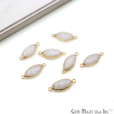 Rainbow Moonstone Marquise 10x20mm Gold Electroplated Double Bail Gemstone Connector