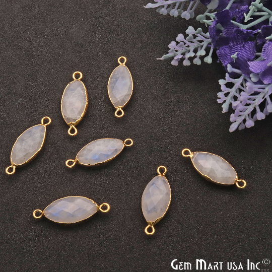 Rainbow Moonstone Marquise 10x20mm Gold Electroplated Double Bail Gemstone Connector