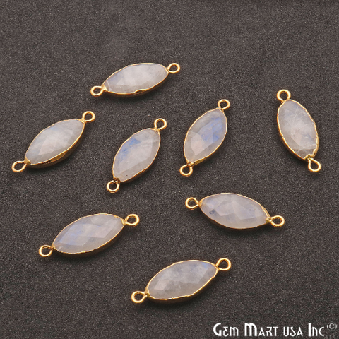 Rainbow Moonstone Marquise 10x20mm Gold Electroplated Double Bail Gemstone Connector