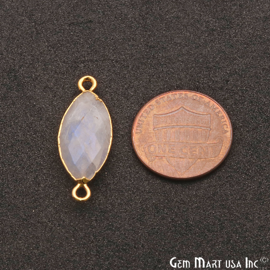 Rainbow Moonstone Marquise 10x20mm Gold Electroplated Double Bail Gemstone Connector