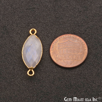 Rainbow Moonstone Marquise 10x20mm Gold Electroplated Double Bail Gemstone Connector