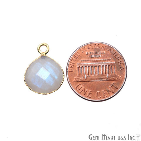 Rainbow Moonstone 12mm Heart Gold Electroplated Gemstone Connector - GemMartUSA