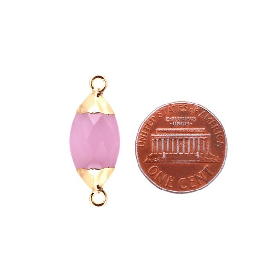 Rose Chalcedony Gold Electroplated 10x20mm Marquise Double Bail Gemstone Connector - GemMartUSA