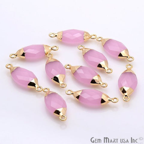 Rose Chalcedony Gold Electroplated 10x20mm Marquise Double Bail Gemstone Connector - GemMartUSA