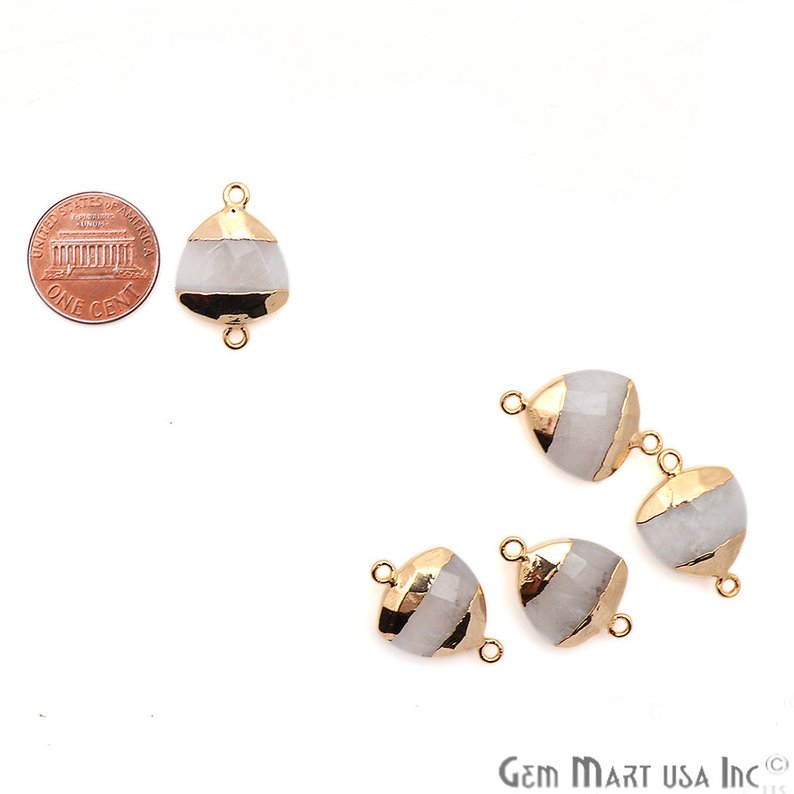 Rainbow Moonstone 16mm Trillion Shape Gold Electroplated Gemstone Connector - GemMartUSA