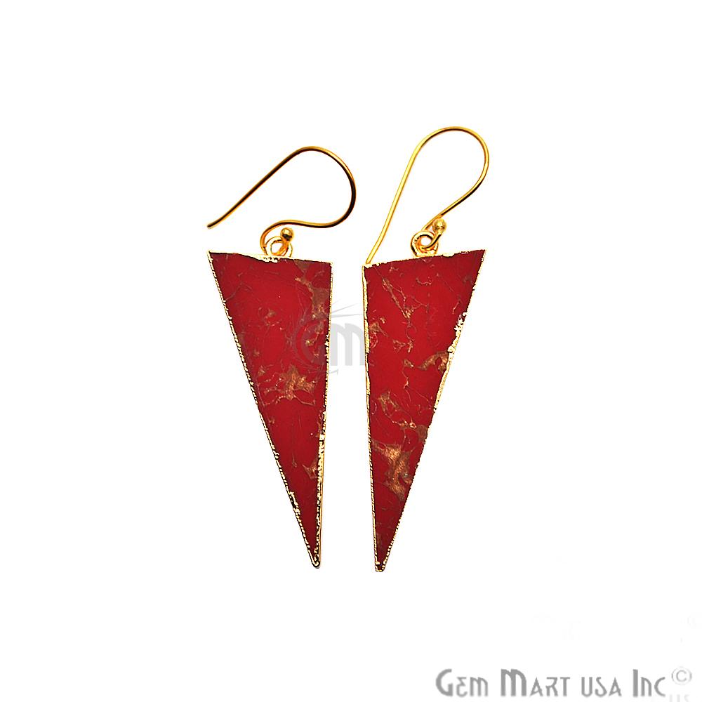 Triangle Shape 42x16mm Gold Plated Sediment Jasper Hook Earrings 1Pair (Pick your Gemstone) - GemMartUSA