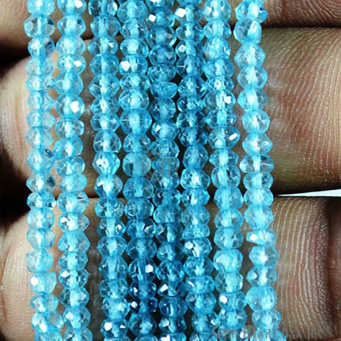 Blue Topaz Rondelle Beads, Natural, Meditation Bracelet, Beaded Curtain, Mardi Gras, 3-4mm 13" Length (762698596399)