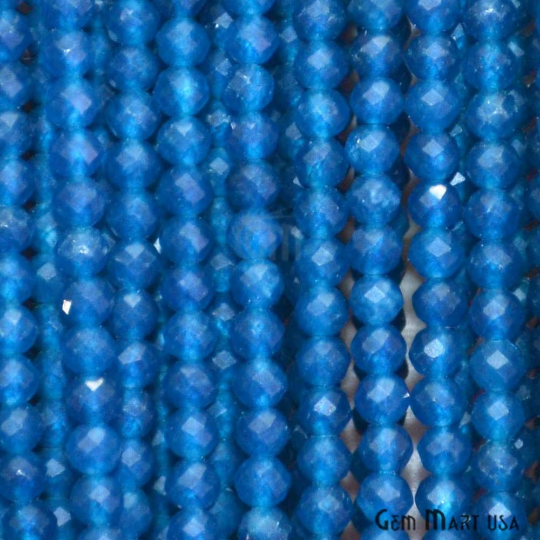 Royal Blue Chalcedony Rondelle Beads, 12-13 Inch Gemstone Strands, Drilled Strung Nugget Beads, Faceted Round, 2-2.5mm