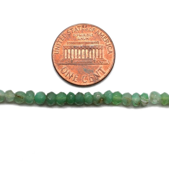 Chrysoprase Rondelle Beads, Natural, Meditation Bracelet, Beaded Curtain, Mardi Gras, 3-4mm 13" Length (762703708207)
