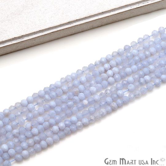 Blue Lace Agate Rondelle Beads, 13 Inch Gemstone Strands, Drilled Strung Nugget Beads, Faceted Round, 6-7mm