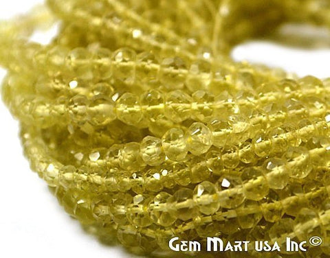 Lemon Topaz Round Beads 3-4mm Gemstone Rondelle Beads - GemMartUSA