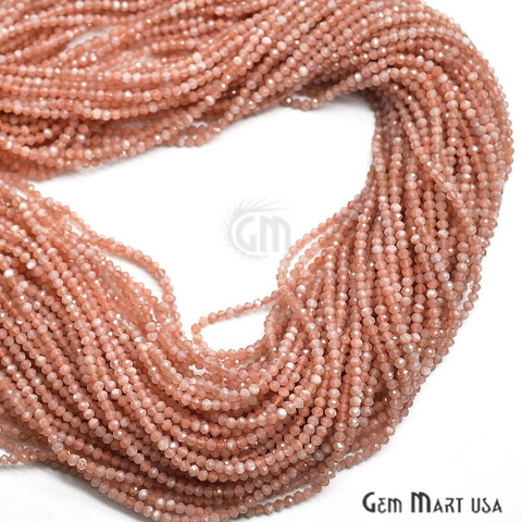 Peach Moonstone Rondelle Beads, 13 Inch Gemstone Strands, Drilled Strung Nugget Beads, Faceted Round, 2-2.5mm