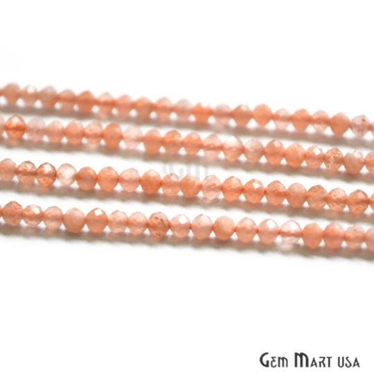 Peach Moonstone Rondelle Beads, 12-13 Inch Gemstone Strands, Drilled Strung Nugget Beads, Faceted Round, 2-2.5mm