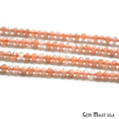 Peach Moonstone Rondelle Beads, 12-13 Inch Gemstone Strands, Drilled Strung Nugget Beads, Faceted Round, 2-2.5mm