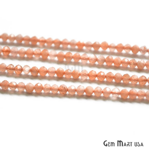 Peach Moonstone Rondelle Beads, 13 Inch Gemstone Strands, Drilled Strung Nugget Beads, Faceted Round, 2-2.5mm