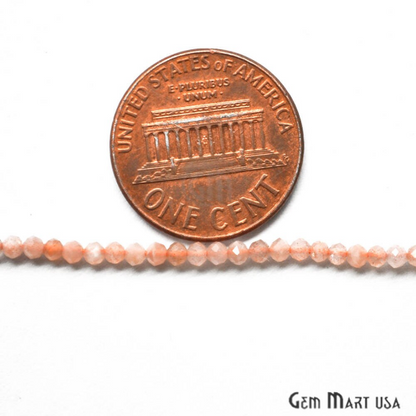 Peach Moonstone Rondelle Beads, 12-13 Inch Gemstone Strands, Drilled Strung Nugget Beads, Faceted Round, 2-2.5mm