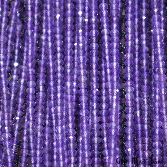 Amethyst Rondelle Beads, 12.5 Inch Gemstone Strands, Drilled Strung Nugget Beads, Faceted Round, 3-4mm