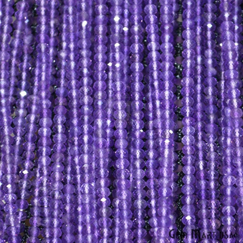 Amethyst Rondelle Beads, 13 Inch Gemstone Strands, Drilled Strung Nugget Beads, Faceted Round, 3-4mm