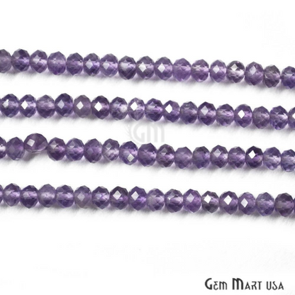 Amethyst Rondelle Beads, 12.5 Inch Gemstone Strands, Drilled Strung Nugget Beads, Faceted Round, 3-4mm