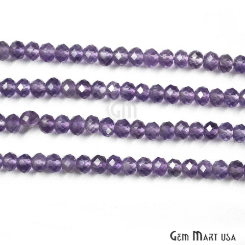 Amethyst Rondelle Beads, 13 Inch Gemstone Strands, Drilled Strung Nugget Beads, Faceted Round, 3-4mm