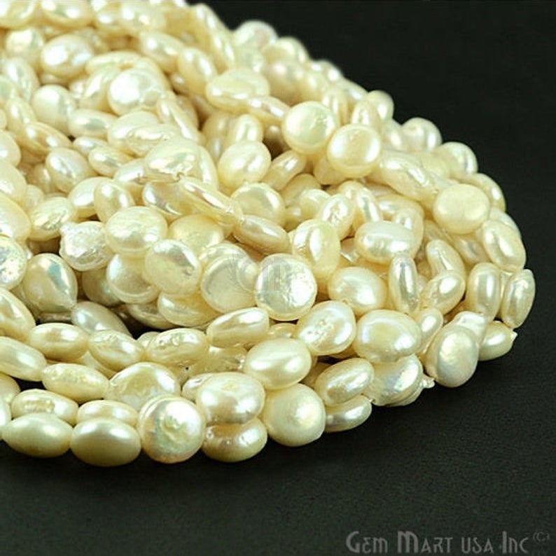 1 Strand AAA Quality Natural Pearl 13" Full Length 10mm Rondelle Beads - GemMartUSA
