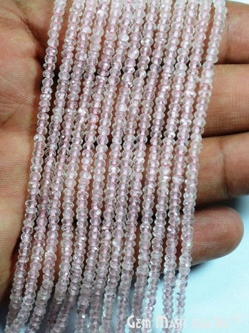 Rose Quartz Rondelle Beads, 13 Inch Gemstone Strands, Drilled Strung Nugget Beads, Faceted Round, 3-4mm