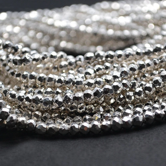 Silver Pyrite Micro Faceted Rondelle 3-4mm 13Inch Length AAAmazing quality 100 Percent Natural (RLSP-70002) (762886062127)