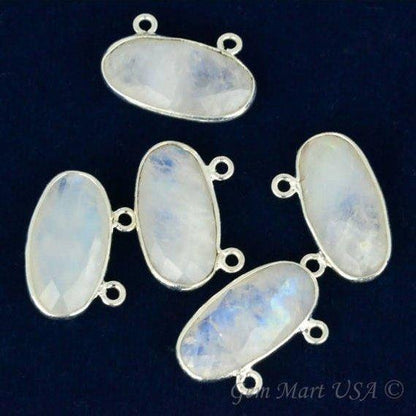 Oval 10x20mm Silver Bezel Cat Bail Gemstone Connector