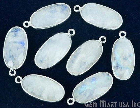 Oval 10x20mm Silver Bezel Single Bail Gemstone Connector