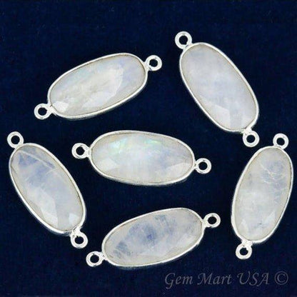 Oval 10x20mm Silver Bezel Double Bail Gemstone Connector