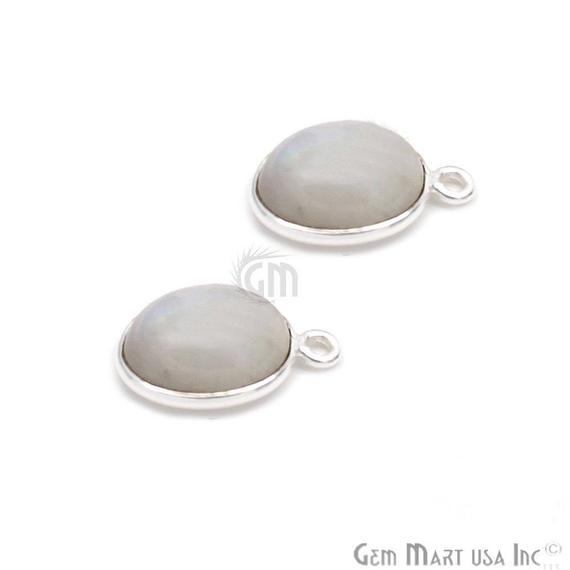 Rainbow Moonstone Oval 10x12mm Single Bail Cabochon Connector (Pick Your Plating) - GemMartUSA